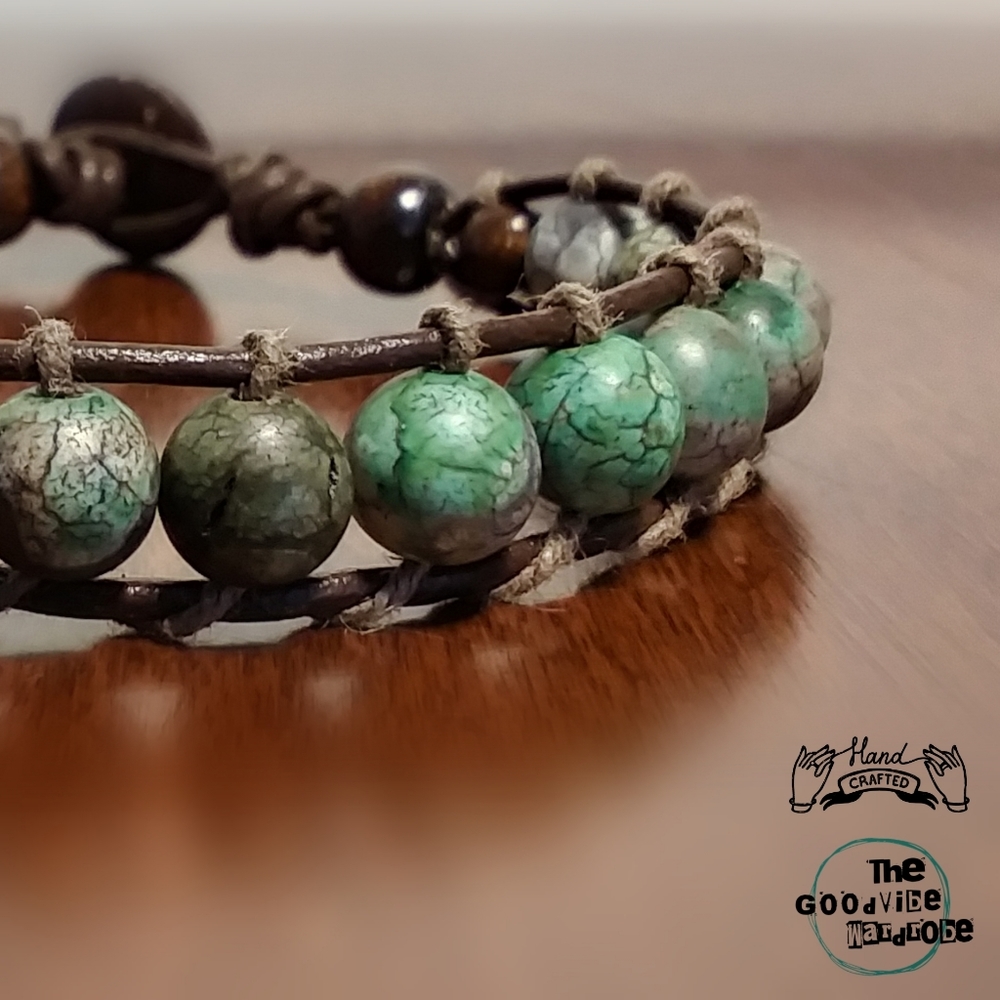 Agate/Hemp/Leather All Natural Bracelet